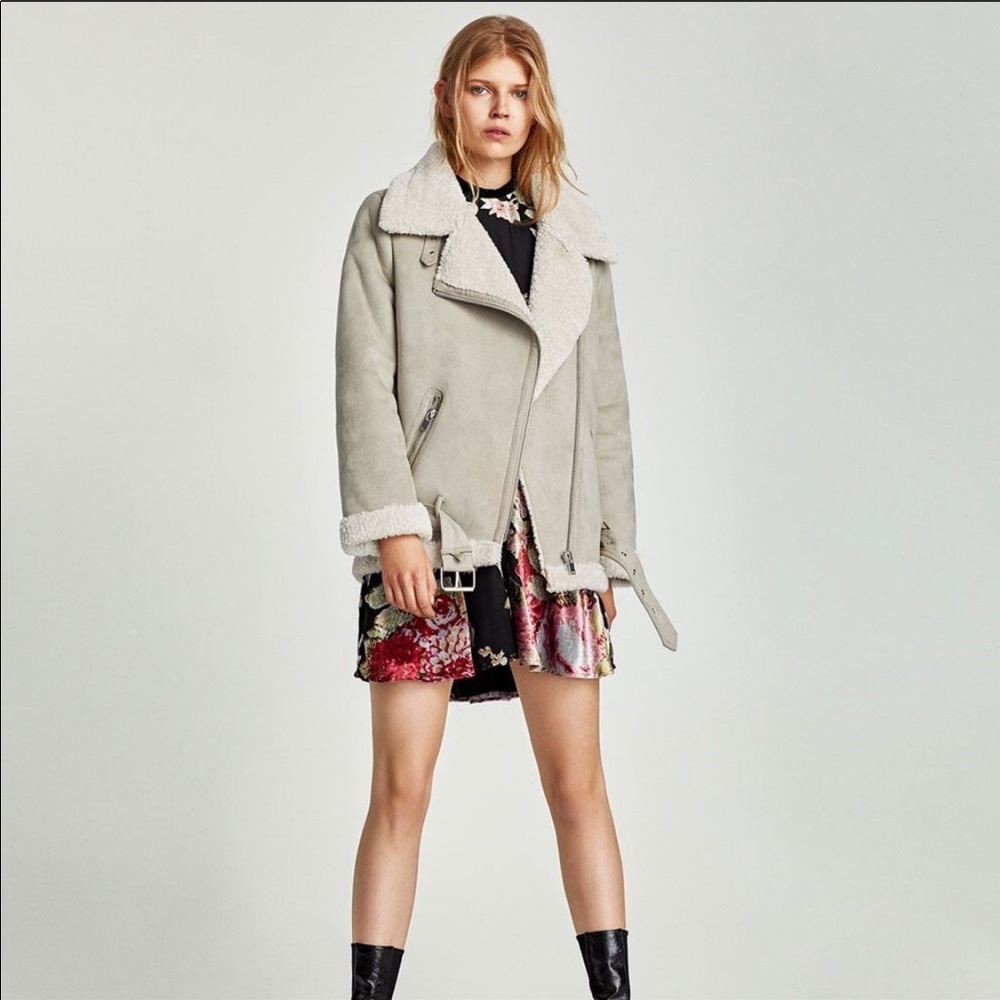 Zara light taupe shearling coat small